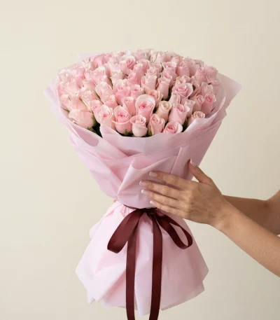 100 Adet Pembe Gül Buketi